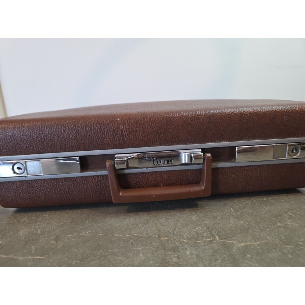Vintage Sears Courier II Hardshell Briefcase Brown Attache Case MCM Retro No Key